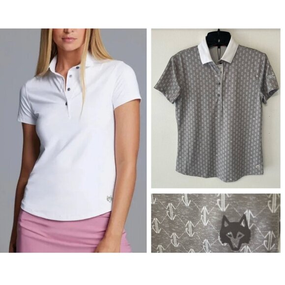 New! GREYSON Grey Short Sleeves Wolf Links Scarlett Polo Shirt 37533 - Picture 1 of 9